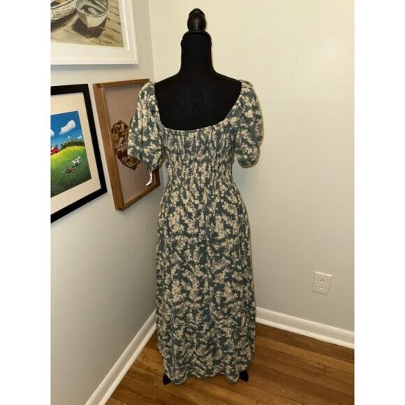 Free People Ellie Printed Floral Boho Smocked Tiered Maxi Dress Size Small Green - Picture 5 of 5